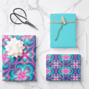 Bright Pink, Blue, Green & Orange Pattern Wrapping Paper Sheets