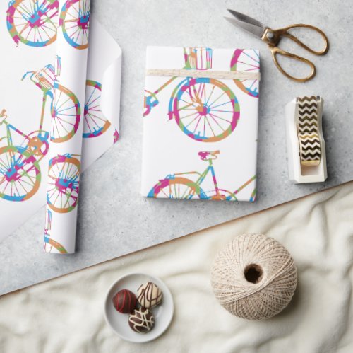 Bright Pink Blue Green Vintage Retro Bicycle Wrapping Paper