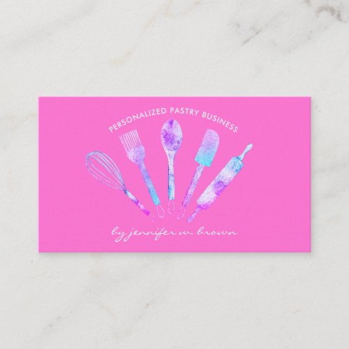 Bright Pink Blue Pastry Chef Home Bakery Business Card