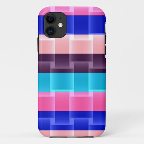 Bright Pink Blue Purple Aqua Stripes Pattern iPhone 11 Case