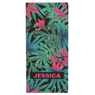 Bright Pink Blue Tropical Floral Personalised Wood Flash Drive