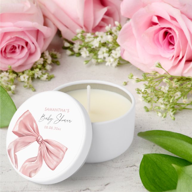 Bright Pink Bow Baby Shower Mini Candle Favors (Insitu (Wedding))