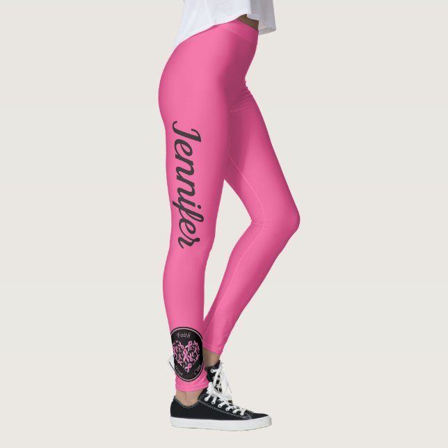 BRIGHT Pink Breast Cancer Support Leggings NAME (Right)