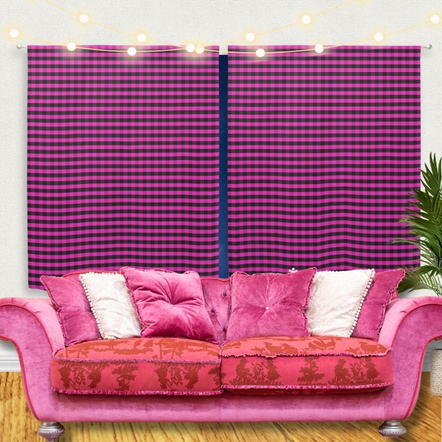 Bright Pink Buffalo Check Rustic Plaid Patterned Blackout Curtains (Vibrant pink buffalo check curtains, for a modern rustic look)