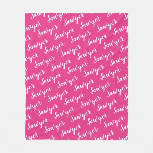 Bright Pink Calligraphy Personalized Repeat Name Fleece Blanket
