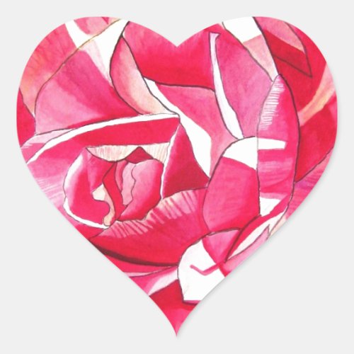 Bright pink Camellia watercolor art flower Heart Sticker