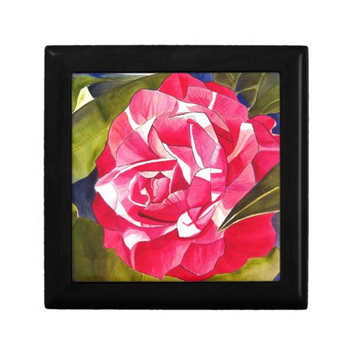 Bright pink Camellia watercolor art flower Jewelry Box