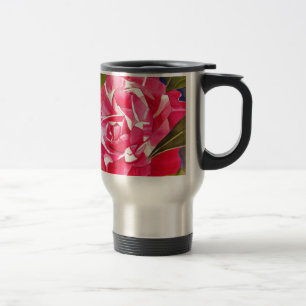 Bright pink Camellia watercolor art flower Travel Mug