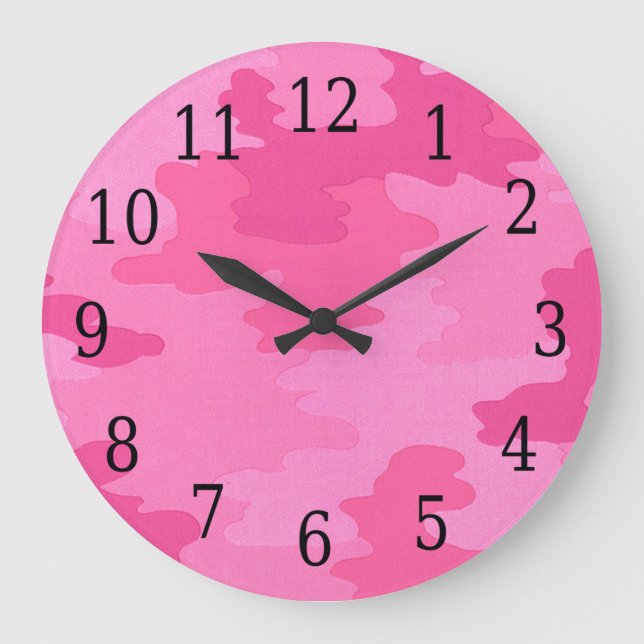 Bright Pink Camouflage Round Clock (Front)