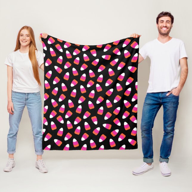 Bright Pink Candy Corn Pattern Girly Halloween  Fleece Blanket (In Situ)