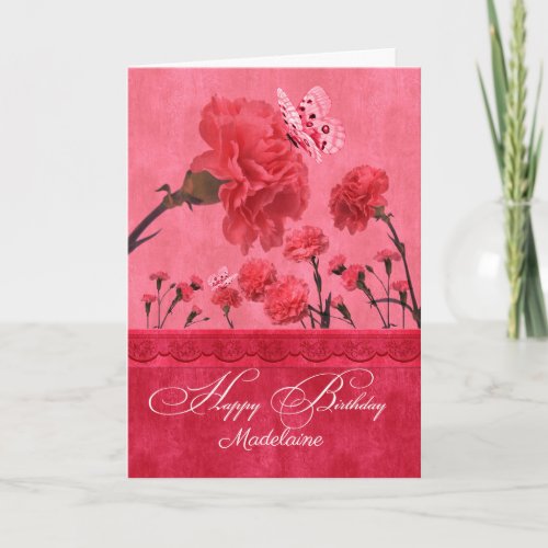 Bright Pink Carnation Garden Birthday Card