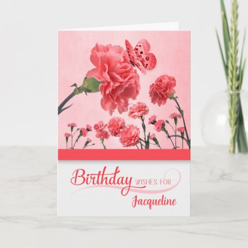 Bright Pink Carnation Garden Birthday with Name Card