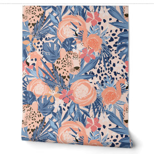 Bright Pink Cheetah and Flamingo Tropical Wallpaper
