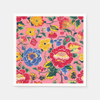 Bright Pink Chinoiserie Floral Napkins