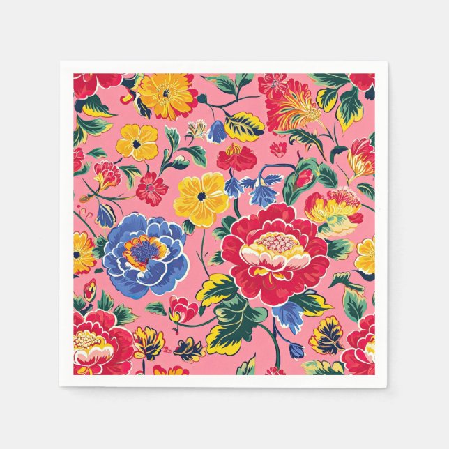 Bright Pink Chinoiserie Floral Napkins (Front)