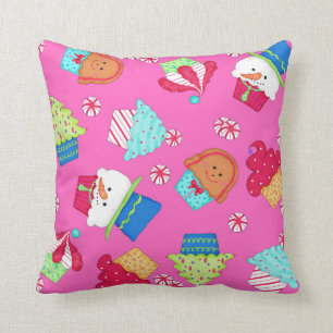 Bright Pink Christmas Cupcake Art Home Decorating Throw Pillow