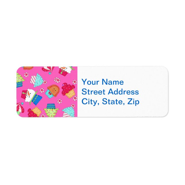 Bright Pink Christmas Cupcake Custom Address Label (Front)