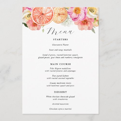 Bright Pink Citrus Wedding Menu