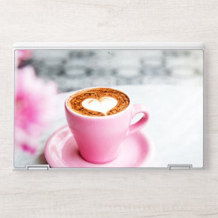 Bright Pink Coffee Cup with Heart Latte Art Close- HP Laptop Skin
