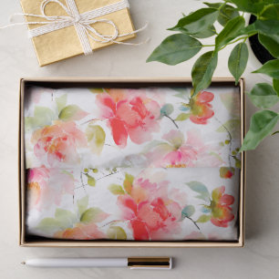 Bright Pink Coral Red Orange Floral  Tissue Paper