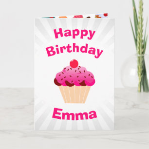 Bright Pink Cupcake Photo Birthday Card