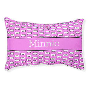 Bright Pink Custom Name Dog Bone Pattern Pet Bed