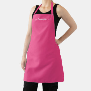 Bright Pink Cute Bow Signature Name Apron