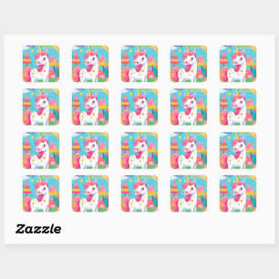 Bright Pink Cute Unicorn Square Sticker