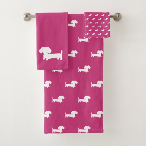 Bright Pink Dachshund 3_ piece Bath Towel Set