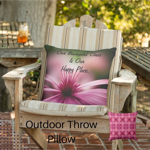 Bright Pink Dahlia Floral  Outdoor Pillow
