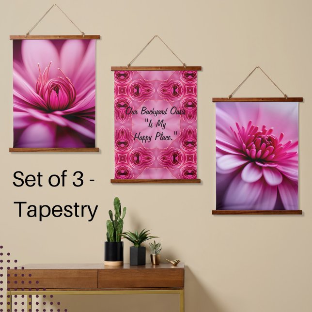 Bright Pink Dahlia, Floral, Set of Three Hanging Tapestry (Creator Uploaded)