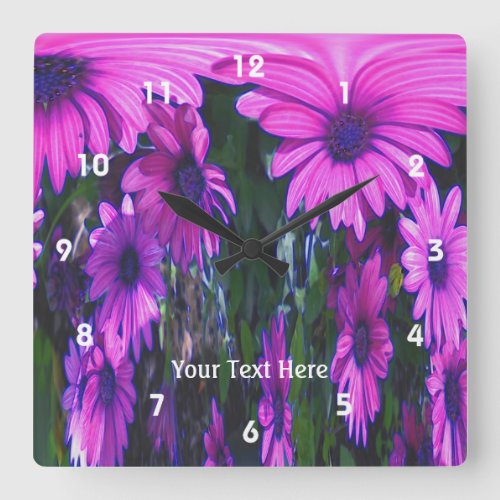 Bright Pink Daisy Flowers Abstract Art Square Wall Clock