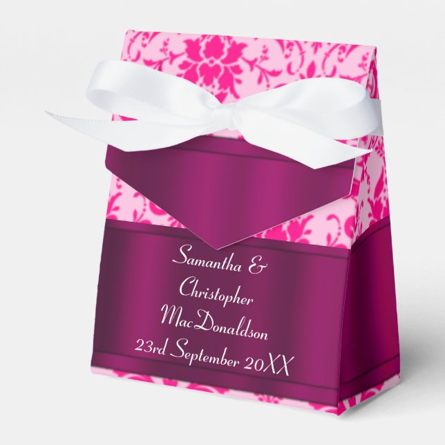 Bright Pink damask wedding Favor Boxes (Front Side)