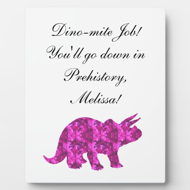 Bright Pink Dinosaur  Personal Award Plaque (Front)