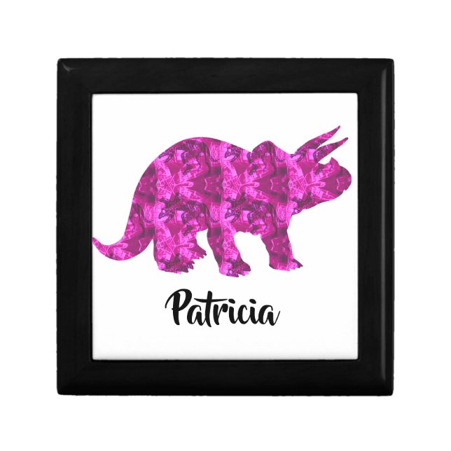 Bright Pink Dinosaur Personalized Jewelry Box (Front)