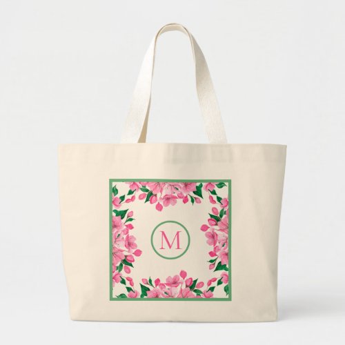 Bright Pink Dogwood Blossoms _ Personalized Large Tote Bag