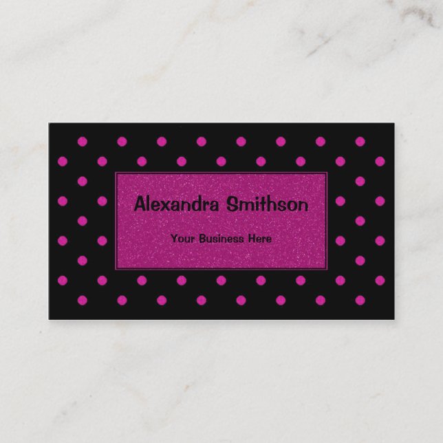 Bright Pink Dots on Black Background Business Card (Front)