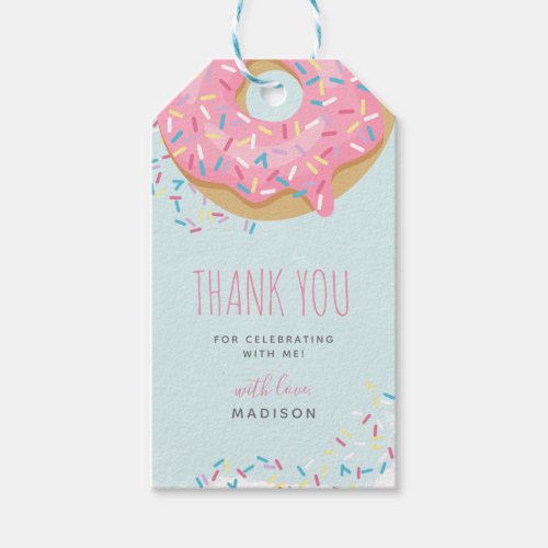 Bright Pink Doughnut Sprinkle Birthday Thank You Gift Tags