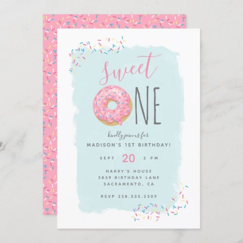 Bright Pink Doughnut Sprinkle Sweet 1st Birthday Invitation