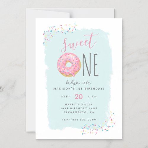 Bright Pink Doughnut Sprinkle Sweet 1st Birthday Magnetic Invitation