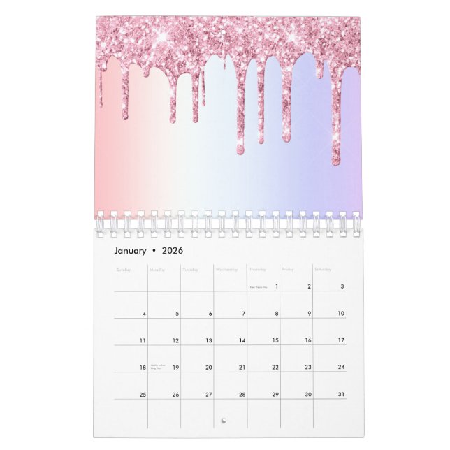 Bright Pink Dripping Unicorn Rainbow Pastel Shades Calendar (Jan 2026)