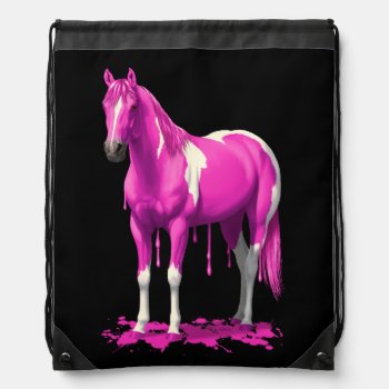 Bright Pink Dripping Wet Paint Horse Drawstring Bag by Fun_Forest at Zazzle