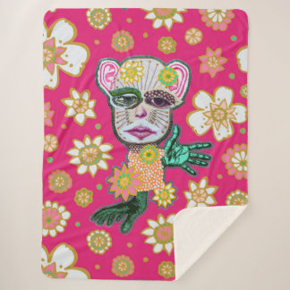 Bright Pink Drollery Floral by Natalie Schorr Sherpa Blanket