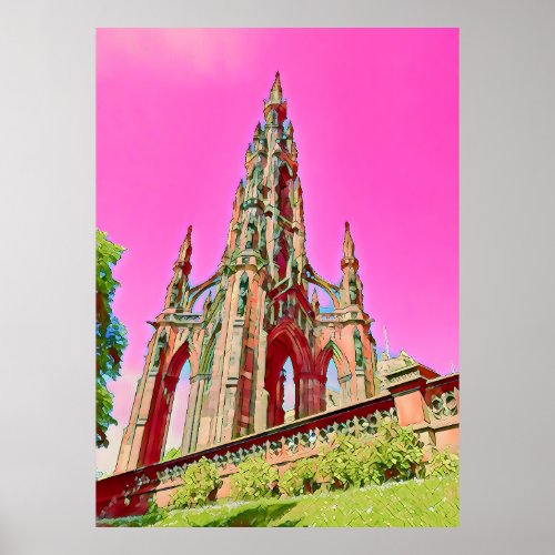 Bright Pink Edinburgh Scot Monument Poster