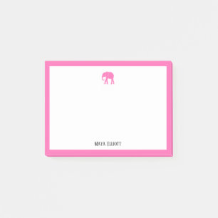 Bright Pink Elephant and Border on White with Name Post-it Notes