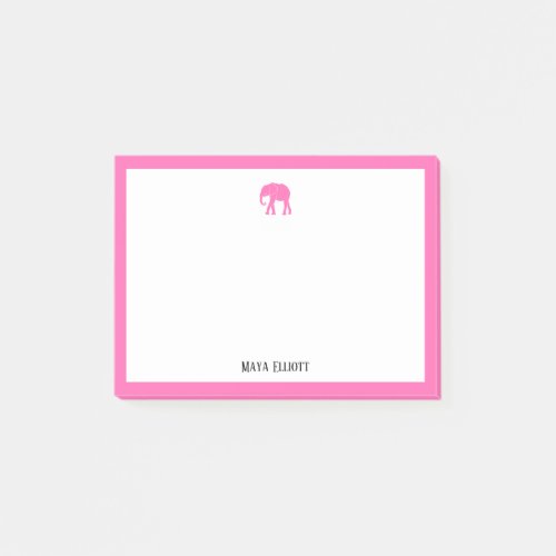 Bright Pink Elephant and Border on White with Name Post_it Notes