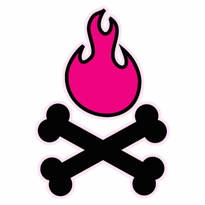 Bright Pink Flame and Crossbones Acrylic Cut Outs