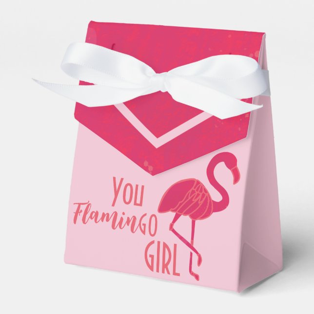 Bright Pink Flamingo Birthday Favor Boxes (Front Side)