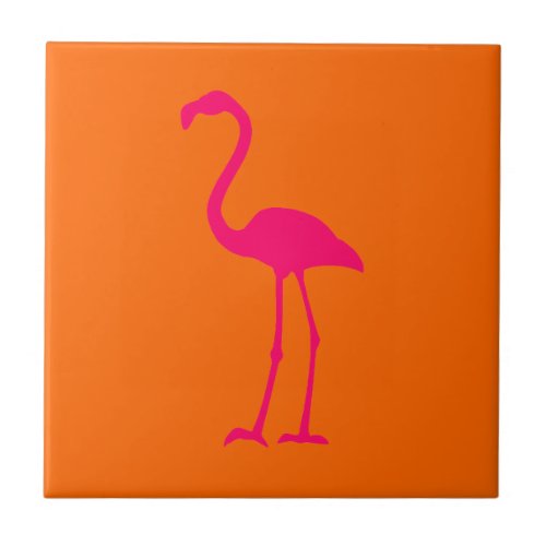 Bright Pink Flamingo on Orange Tile