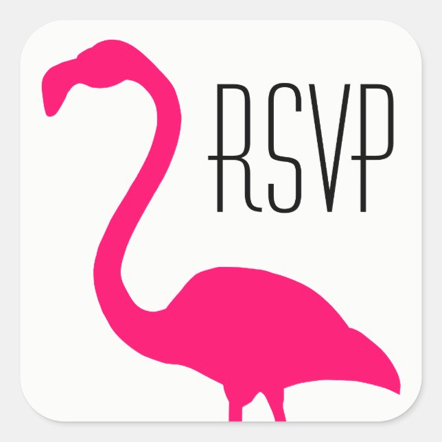 Bright Pink Flamingo RSVP Square Sticker (Front)